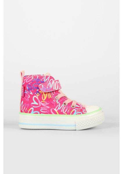 Ada Desenli Kız Bebek Fuşya Sneaker