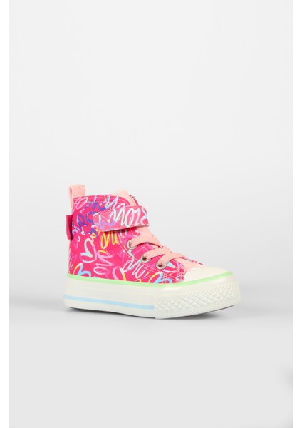 Ada Desenli Kız Bebek Fuşya Sneaker