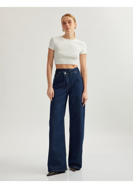 Loose Straight Fit Pamuklu Düğme Detaylı Denim Pantolon - Loose Straight Fit Jean fiyatları
