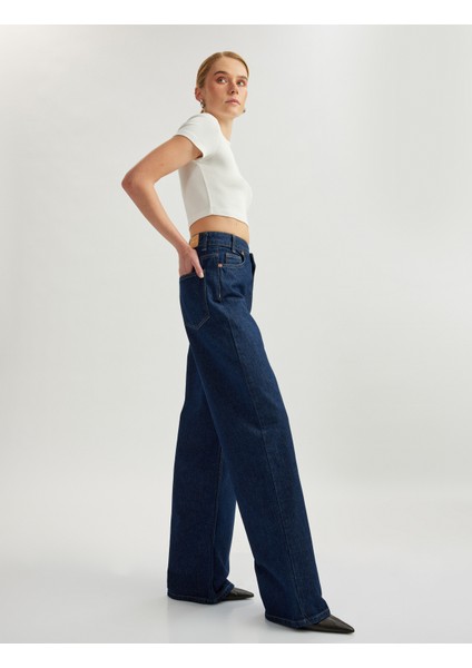 Loose Straight Fit Pamuklu Düğme Detaylı Denim Pantolon - Loose Straight Fit Jean modelleri