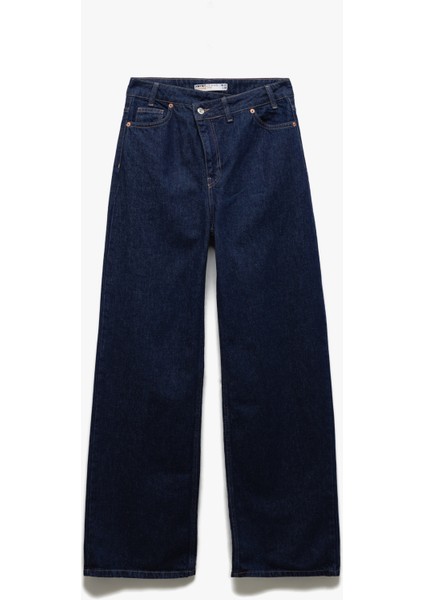 Loose Straight Fit Pamuklu Düğme Detaylı Denim Pantolon - Loose Straight Fit Jean fırsatları