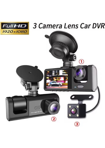 Araç Içi Kamera 3 Kameralı (Yol + Araç Içi+ Arka) Fhd Video Kayıt Mikrofonlu fiyatları