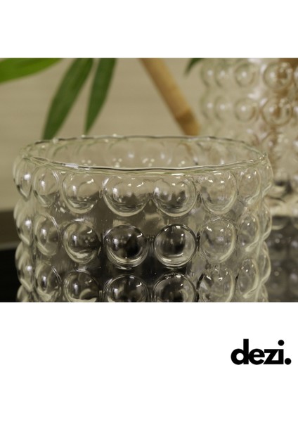 3'lü Boncuk Silindir Cam Vazo, Mumluk Dekoratif Set, Ev Nişan Dekorasyonu (15-20-25 cm ) Çap 10 cm modelleri