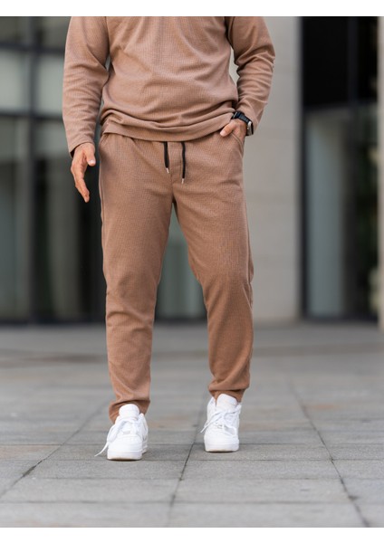 Erkek Pantolon , Waffle Kumaş Jogger Pantolon, Soğuk Havalara Uygun, Sıcak Havalara Uygun, Kahverengi Pantolonbaharlık, Pamuklu, Günlük Giyim, Rahat Kesim indirimleri
