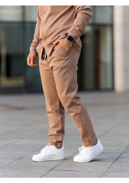 Erkek Pantolon , Waffle Kumaş Jogger Pantolon, Soğuk Havalara Uygun, Sıcak Havalara Uygun, Kahverengi Pantolonbaharlık, Pamuklu, Günlük Giyim, Rahat Kesim modelleri