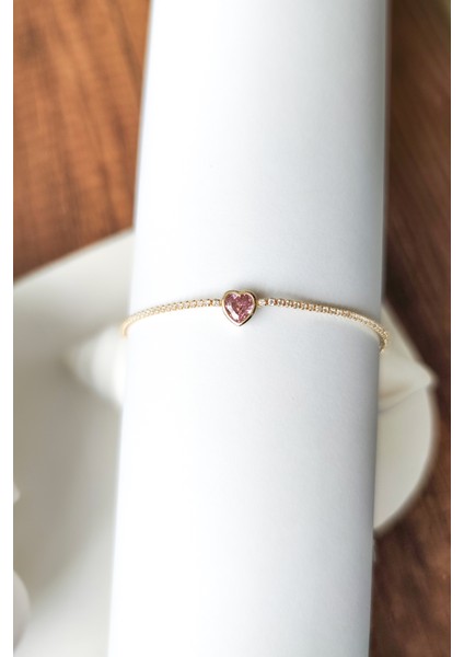 Pembe Minik Kalp Taşlı Su Yolu Tenis Bileklik fiyatları