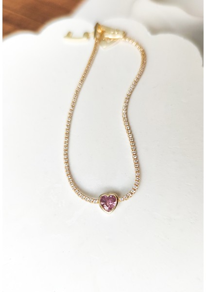 Pembe Minik Kalp Taşlı Su Yolu Tenis Bileklik fırsatları