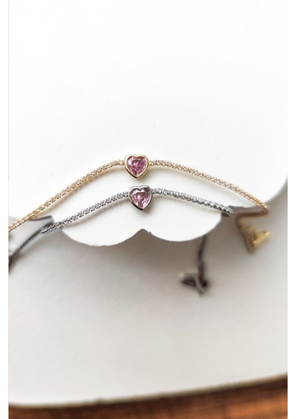 Pembe Minik Kalp Taşlı Su Yolu Tenis Bileklik indirimleri