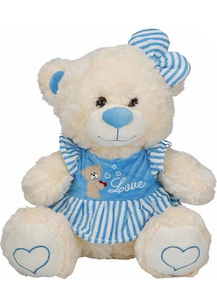 8334 Oturan Çizgili Elbiseli Peluş Ayı 40 cm -Sunman