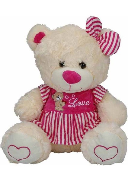 8334 Oturan Çizgili Elbiseli Peluş Ayı 40 cm -Sunman