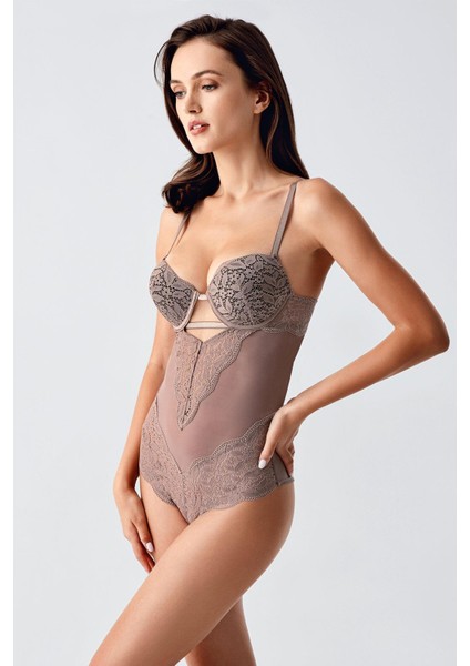 Kadın Dantelli Special Destekli Vizon Body C9T9N0O533