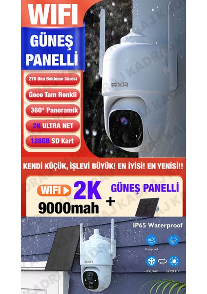 Wıfı | Solar Panelli Kablosuz Ptz Kamera | 2k | 360° Hareket | Gece Görüşü | Çift Yönlü Konuşma | Akıllı Alarm | IP66 Dış Mekan | 128GB Sd