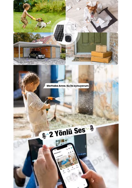 Wıfı | Solar Panelli Kablosuz Ptz Kamera | 2k | 360° Hareket | Gece Görüşü | Çift Yönlü Konuşma | Akıllı Alarm | IP66 Dış Mekan | 128GB Sd