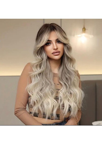Geniş Dalgalı Küllü Sarı Perçemli Peruk