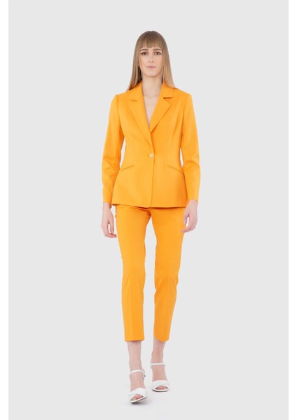 Fit Kesim Blazer Tek Düğmeli Turuncu Ceket