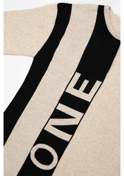 Kadın Krem This One Yazılı Uzun Triko Elbise modelleri