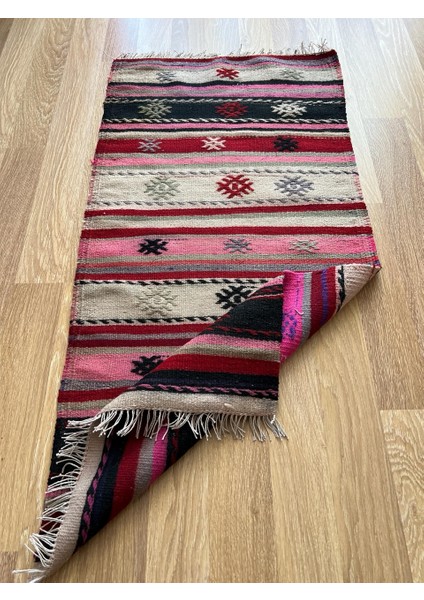 60 x 122 cm Pembe Pıtrak Desenli Vintage Kilim, El Dokuma Pembe Dekoratif Koridor Kilimi, Bohem Tarzı Küçük Yolluk fiyatları