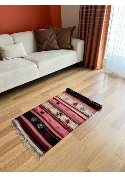 60 x 122 cm Pembe Pıtrak Desenli Vintage Kilim, El Dokuma Pembe Dekoratif Koridor Kilimi, Bohem Tarzı Küçük Yolluk fırsatları