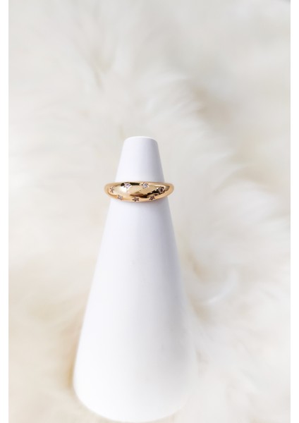 Bombeli Yıldız Detaylı Taşlı Ayarlanabilir Yüzük