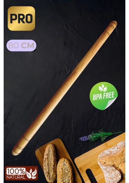 80 cm Kalın Oklava – 29 mm Profesyonel Hamur Açma Oklavası | Dayanıklı ve Ergonomik Tasarım