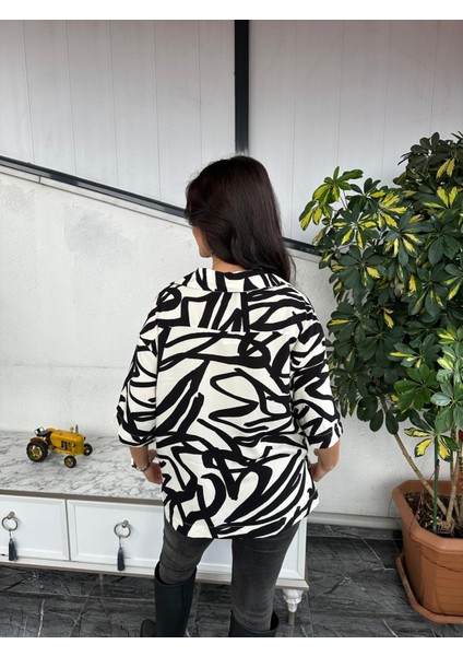 Kadın Regular Fit Desenli Pijama Yaka Kısa Kollu Gömlek,bluz