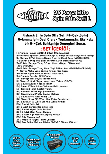 Fishack 42 Parça Elite Spin At-Çek Deniz ve Göl Olta Seti L - 1.80MT / 10-30GR