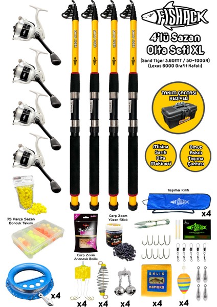 Fishack 4'lü Sazan Olta Seti Xl - 3.60MT/50-100GR