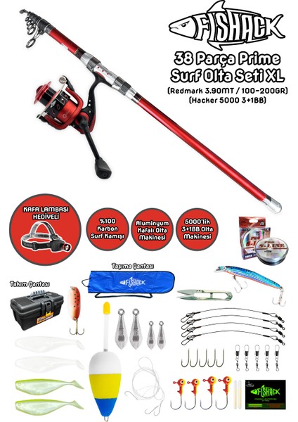 Fishack 38 Parça Surf Prime Deniz Olta Seti XL - 3.90MT / 100-200GR