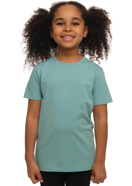 Çağla Yeşil Basic Unisex Çocuk Sıfır Yaka Kısa Kollu Tişört