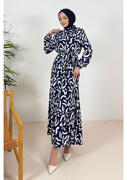 Virel Dokuma Viskon Elbise 1359 - Lacivert