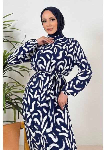 Virel Dokuma Viskon Elbise 1359 - Lacivert modelleri