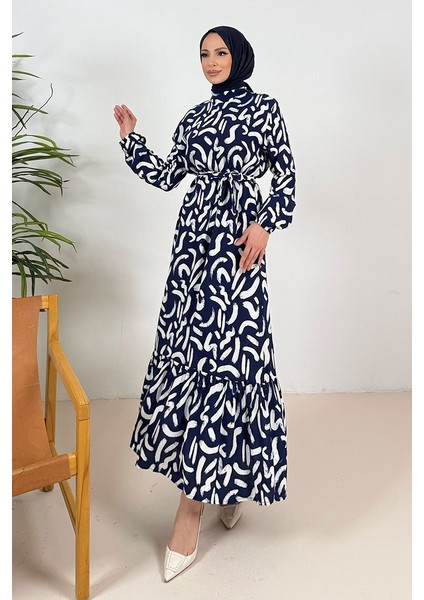 Virel Dokuma Viskon Elbise 1359 - Lacivert fırsatları