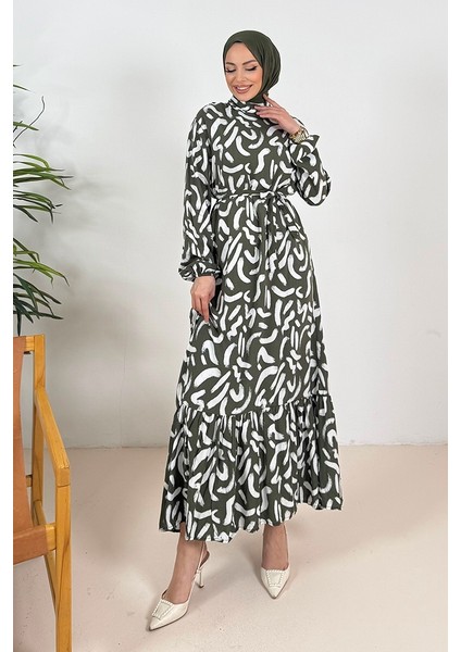 Virel Dokuma Viskon Elbise 1359 - Haki fiyatları