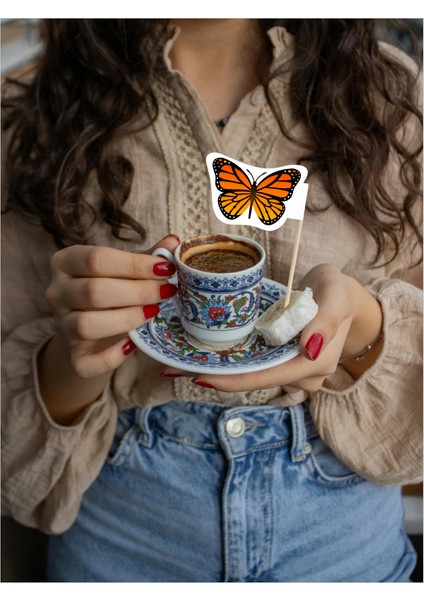 Kral Kelebek Baskılı Ikramlık, Sunumluk, Çay ve Kahve Yanı, Özel Gün, Davet ve Organizasyonlar Için Hayvan Figürlü Bayrak Kürdan