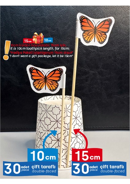 Kral Kelebek Baskılı Ikramlık, Sunumluk, Çay ve Kahve Yanı, Özel Gün, Davet ve Organizasyonlar Için Hayvan Figürlü Bayrak Kürdan fiyatları