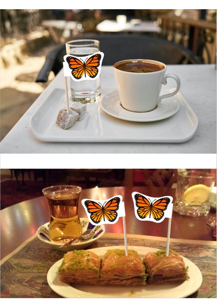 Kral Kelebek Baskılı Ikramlık, Sunumluk, Çay ve Kahve Yanı, Özel Gün, Davet ve Organizasyonlar Için Hayvan Figürlü Bayrak Kürdan indirimleri