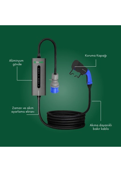 ZTA305 Taşınabilir Elektrikli Araç Şarj Cihazı 32A/7KW/220V (5 Metre) modelleri