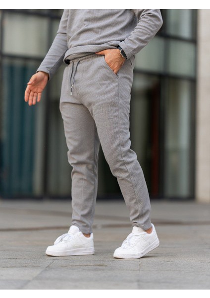 Erkek Pantolon , Waffle Kumaş Jogger Pantolon, Soğuk Havalara Uygun, Baharlık, Pamuklu, Günlük Giyim, Rahat Kesim,gri Pantolon,gri Jogger