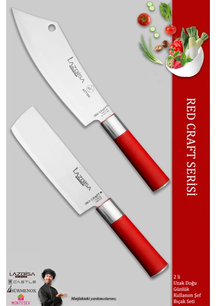 Red Craft Serisi Mutfak Şef Bıçak Seti Et Ekmek Sebze Bıçağı Günlük Kullanım (MFT-002)