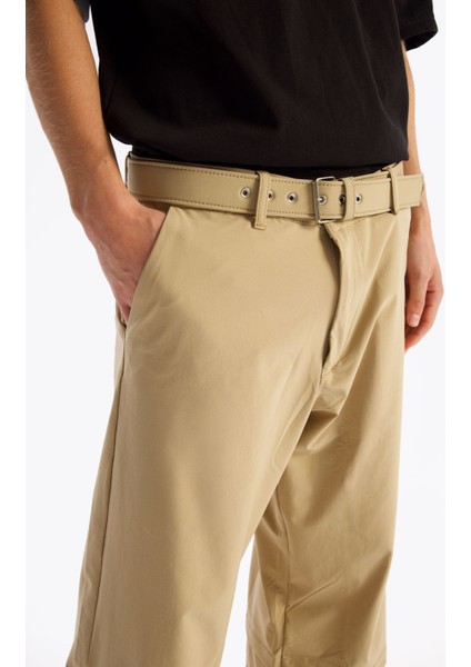 Kemerli Paraşüt Pantolon - Bej