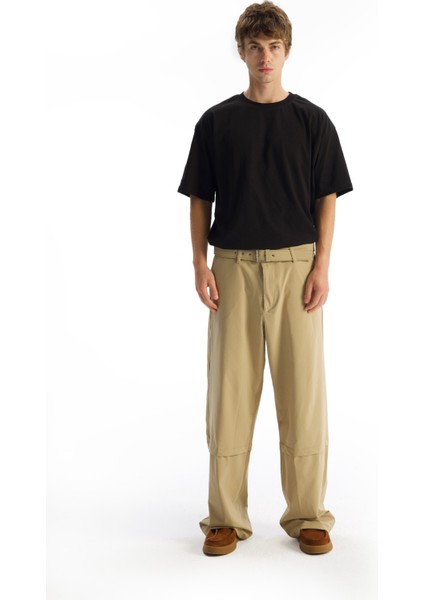 Kemerli Paraşüt Pantolon - Bej