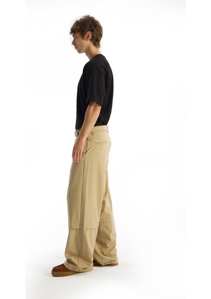 Kemerli Paraşüt Pantolon - Bej