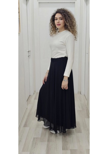 Bel Lastikli Kloş Şifon Etek 6003-SIYAH fiyatları