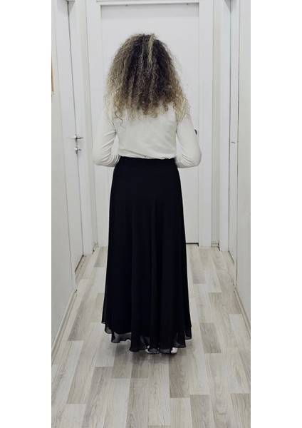 Bel Lastikli Kloş Şifon Etek 6003-SIYAH fırsatları