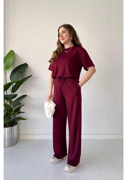 Kısa Kol Basic Takım Bordo