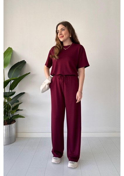 Kısa Kol Basic Takım Bordo