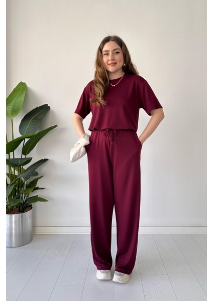 Kısa Kol Basic Takım Bordo