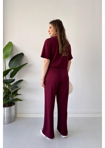 Kısa Kol Basic Takım Bordo