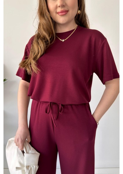 Kısa Kol Basic Takım Bordo
