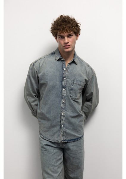 Tek Cepli Denım Gömlek - Mavi fiyatları